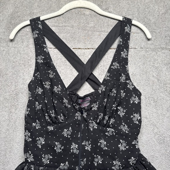 Y2K Floral Sundress Black Fit &‎ Flare Crossback Mini Dress Small Cottagecore - Picture 2 of 9